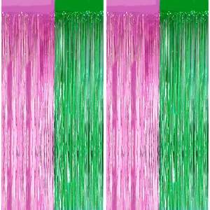 Pink Green Metallic Tinsel Foil Fringe Curtains Wicked Witch Themed Party Backdrop Decoration Shiny Streamers Wall Decor Photo Props