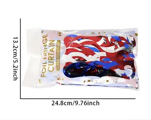 Red white and blue foil fringe curtain party decoration package dimensions 13.2cm by 24.8cm