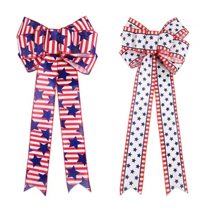 Handmade patriotic Independence Day bows with American flag stars and stripes pattern