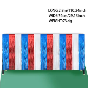 Red white and blue fringe table skirt for Independence Day party decoration details
