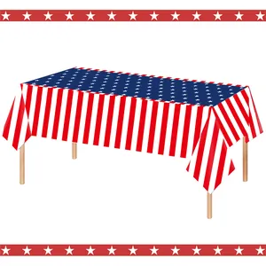 Rectangular disposable PE American flag tablecloth with stars and stripes design