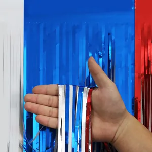 Independence Day red white blue foil fringe table skirt for party dessert table decoration