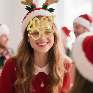 Festliche 2027 goldene Glitzer Weihnachtsbrille für Neujahrsparty und Fotorequisiten