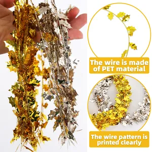 7.5m Christmas metallic leaf garland in gold and silver for DIY tree decoration