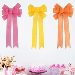 Lot de 3 grands nœuds en toile de jute colorés pour sapin de Noël et déco de fête