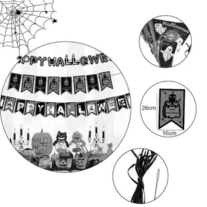 Detailed view of Halloween paper banner with spooky pumpkin and bat design