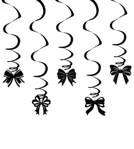 Detail of black glitter bow-tie hanging swirls for birthday party decorations