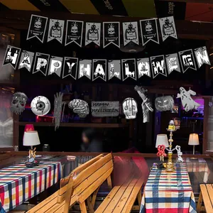 Halloween paper banner set with skull, eyeball, and brain motifs for party decor