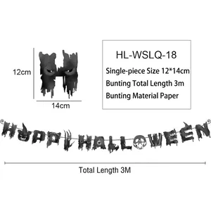 Halloween paper banner dimensions showing skull and horror ghost design for party
