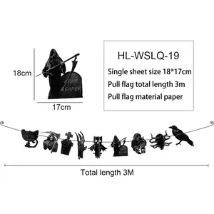 Halloween paper garland banner featuring grim reaper and skeleton designs for party decor