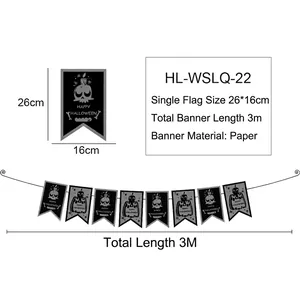 Detailed diagram of Halloween skull paper banner with size 26x16cm and 3m total length