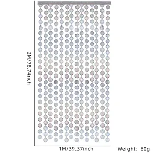 Detailed dimension specification of silver disco ball foil curtain, 1M width and 2M height.
