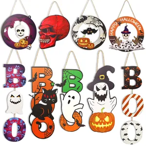 Halloween Wooden Hanging Sign Spooky Ghost Skull Pumpkin BOO Door Hanger Decoration Laser Cut Wood Holiday Party Decor Ornaments