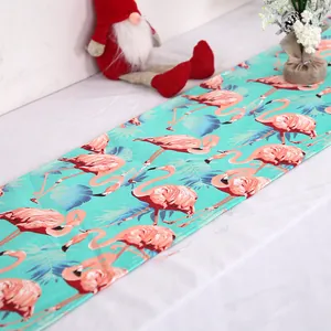 Hawaiian Style Flamingo Table Runner Tropical Palm Leaves Printed Fabric Table Mat For Summer Party Kitchen Home Decor