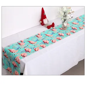 Detailed view of Hawaiian flamingo print table runner for summer party decor