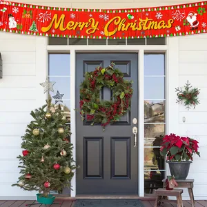 Festive red Merry Christmas fringe banner for outdoor porch and wall party decoration