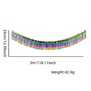 Detailed size and weight specifications of 3m rainbow fringe banner for party wall decoration