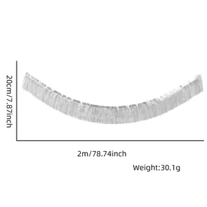 Detailed dimension diagram of matte silver fringe garland, 2m length and 20cm height
