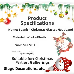 Detailed parameters of Spanish Christmas headbands made of felt and plastic for festive parties.