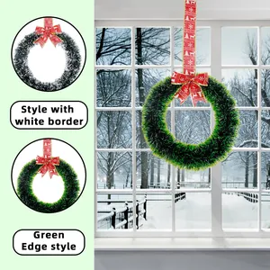 Festive Christmas tinsel wreath with red bow decoration for holiday window and party ornament