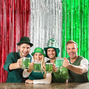 Red Silver Green Metallic Tinsel Foil Fringe Curtain For St Patrick Day Christmas Party Decoration Backdrop Streamer For Photo Booth Events