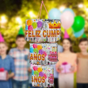 Three-tier silver fringe birthday hanging decoration with Feliz Cumpleaños lettering