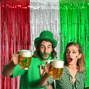 Red silver green metallic foil fringe curtain for festive party background decoration