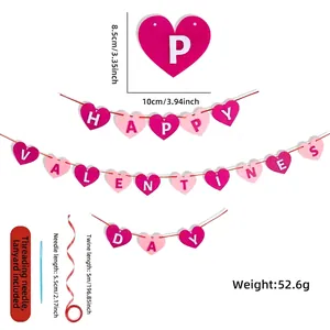 Valentine's Day felt heart garland banner set with threading needle and 5m red ribbon