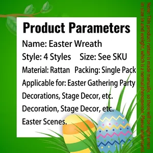 Detailed product parameters for handmade Easter rattan wreath including material and style