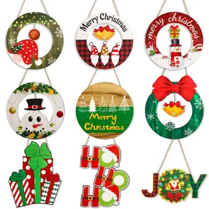Targa da Appendere in Legno Natalizia Merry Christmas Targa di Benvenuto per Porta Decorazione Festa Pupazzo di Neve Babbo Natale
