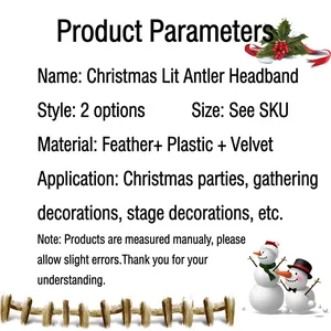 Christmas LED Antler Headband with feathers and velvet for festive party decor