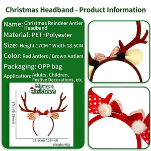 Festive Christmas reindeer antler headband with cute bow and colorful polka dots decoration