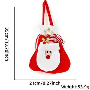 Vue détaillée du sac cadeau de Noël festif avec cordon et mesures de taille précises