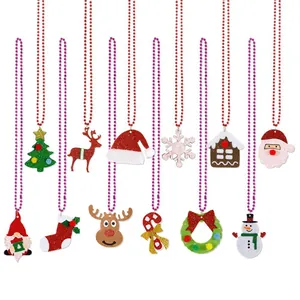 Set of 12 colorful Christmas bead necklaces featuring festive felt pendants for kids' parties
