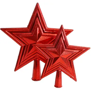 Lot de décorations de sommet de sapin de Noël en forme d'étoile rouge métallique brillant