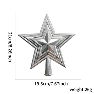 Cimier de sapin de Noël en forme d'étoile argentée avec dimensions et poids détaillés