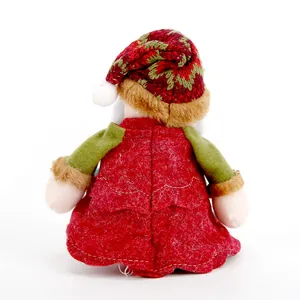Back view of a plush Christmas Santa gift bag with red felt outfit and knitted hat.