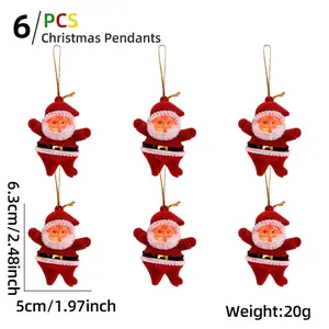 Detailed set of 6 red flocked Santa Claus ornaments, height 6.3cm and weight 20g.