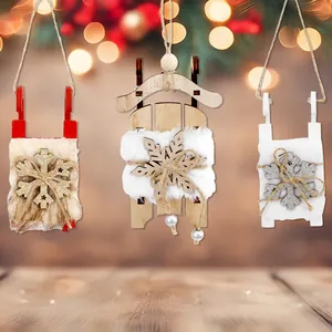 Rustic Wooden Christmas Sleigh Hanging Ornament With Faux Fur And Glitter Snowflakes For Xmas Party Tree Home Decor Gift