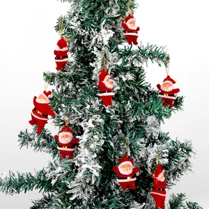 Christmas Tree Hanging Santa Claus Pendant Red Flocked Plastic Miniature Figurines For Holiday Party Home Decoration