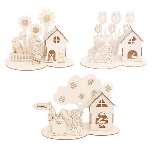 Oster-Holzpuzzle-Ornamente mit Hasen, Eiern und Häusern für die Partydekoration