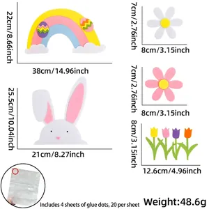 Detaillierte Maße des Oster-DIY-Filz-Sets mit Hase, Regenbogen und Blumen