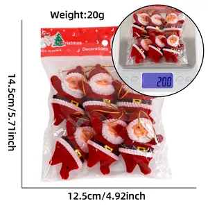 Pack of 6 red flocked Santa Claus hanging ornaments with weight and size details
