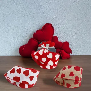 Three styles of Valentine's Day wired edge heart-patterned ribbons for DIY gifts