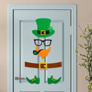 St. Patricks Day Dekorationen Filz Tür-Aufkleber Irisches Fest Kleeblatt Wandtattoo Leprechaun Zwerg Hut Grün Party Zuhause Deko