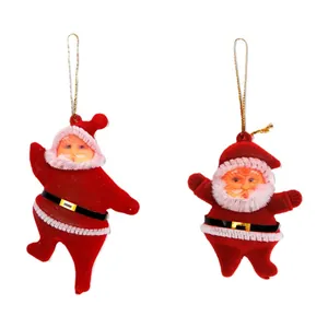 Set of two red flocked Santa Claus ornaments for festive Christmas tree decoration