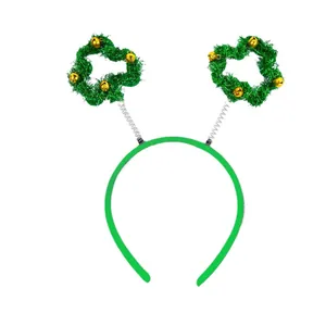 St. Patrick's Day green tinsel headband with springy gold bells and wreaths
