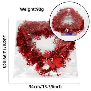 Dimensions and weight of heart-shaped Valentine's Day tinsel wreath with gnome sign