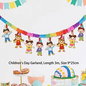 Colorful 3m honeycomb garland bunting with cute cartoon kids for birthday party decor