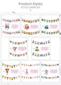 Detailed display of multiple cartoon bunting flag styles for Children's Day party decorations